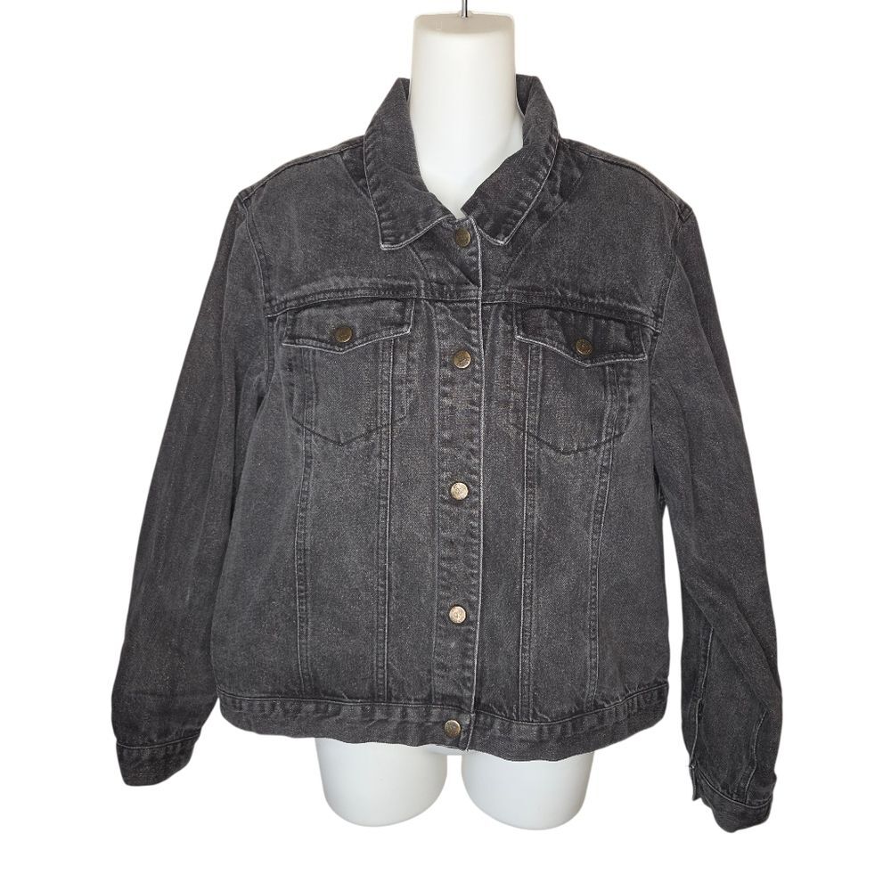 Susan Bristol Washed Black Metallic Denim Jean Trucker Jacket Size Large